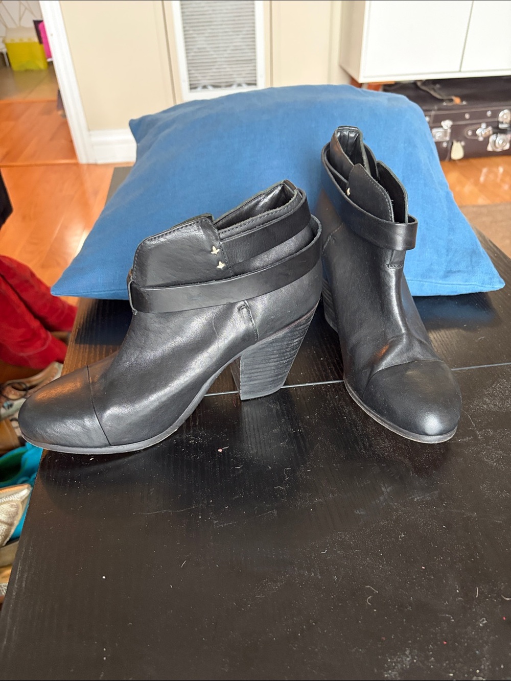 Rag &Bone Black Leather Ankle Booties with Wrap Strap